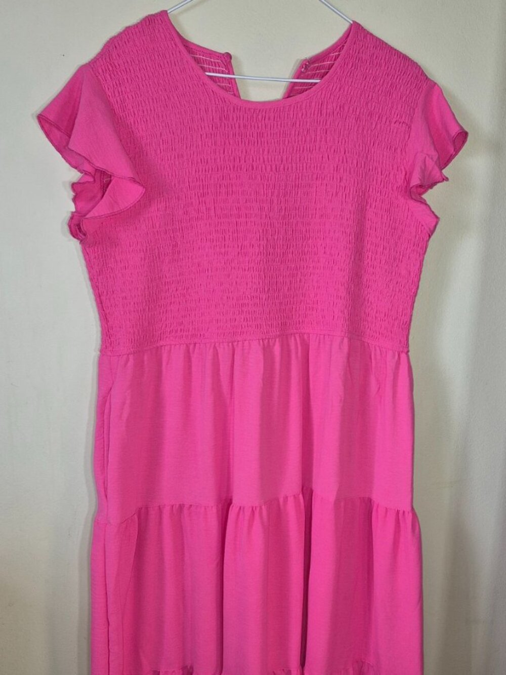 Coloody Fuchsia Pink Smocked Tiered Maxi Dress Flutter Sleeve Plus Size 2XL - Picture 5 of 13
